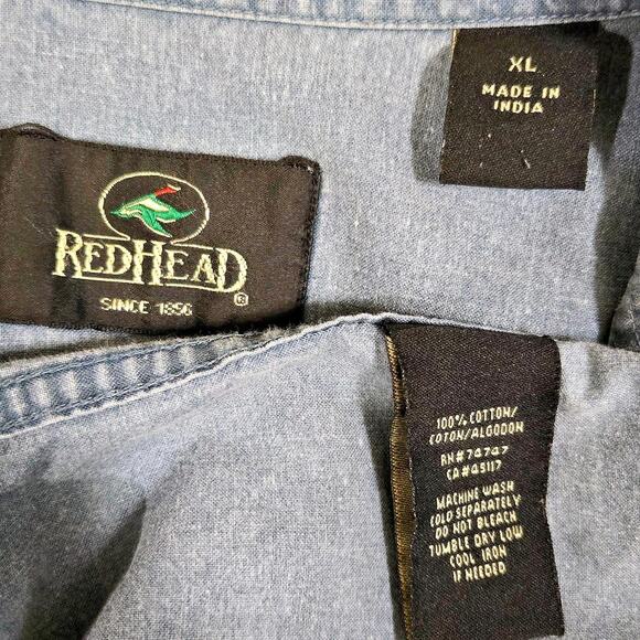 RedHead Men’s XL Gray Blue Long Sleeve Cotton Button‎ Up Shirt - Picture 3 of 4